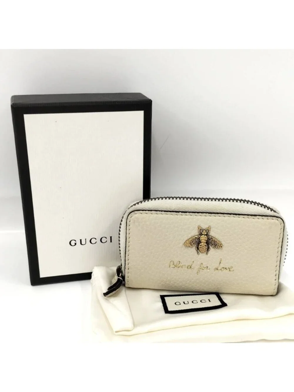 Gucci Coin Purse Bee Leather Beige